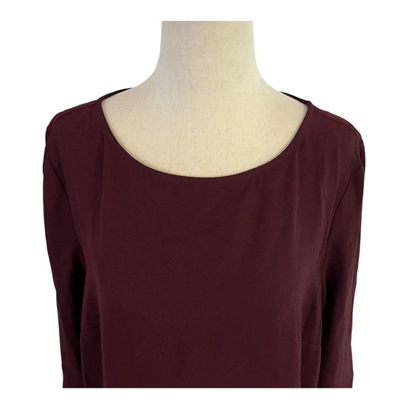 J Jill Womens Burgundy Pleated Hem Tunic Top Medium Round Neck Polyester Career - Picture 6 of 9
